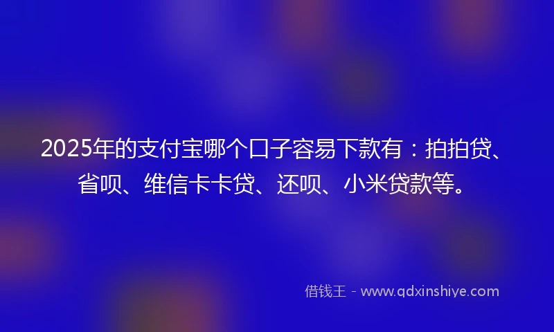 2025年的支付宝哪个口子容易下款有：拍拍贷、省呗、维信卡卡贷、还呗、小米贷款等。