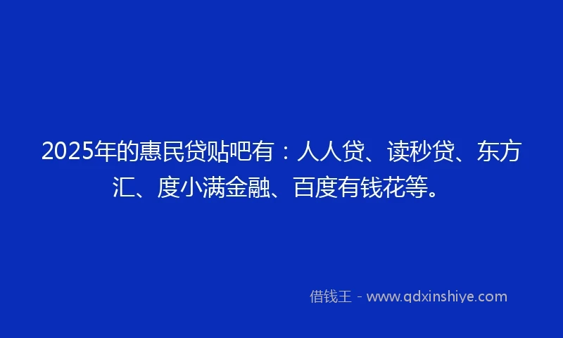 2025年的惠民贷贴吧有：人人贷、读秒贷、东方汇、度小满金融、百度有钱花等。