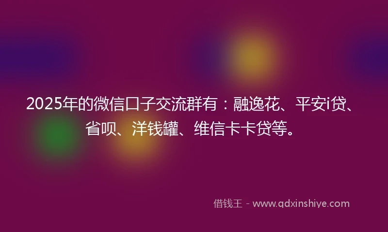 2025年的微信口子交流群有：融逸花、平安i贷、省呗、洋钱罐、维信卡卡贷等。