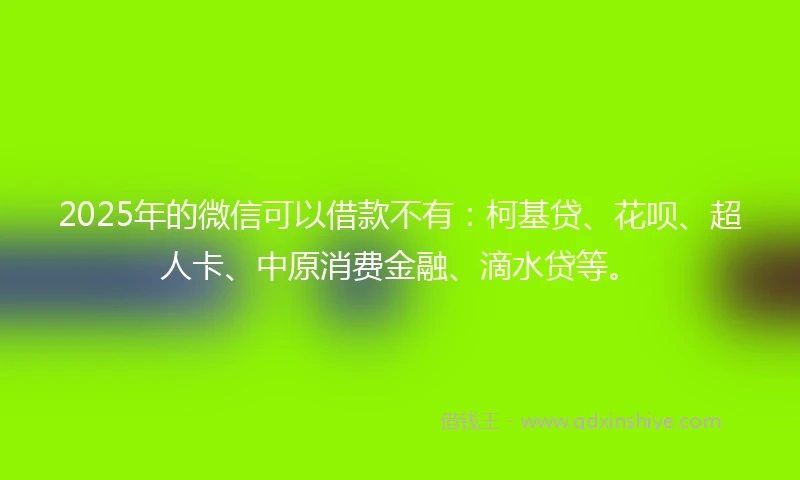 2025年的微信可以借款不有：柯基贷、花呗、超人卡、中原消费金融、滴水贷等。