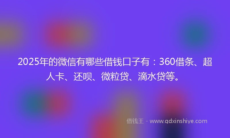 2025年的微信有哪些借钱口子有：360借条、超人卡、还呗、微粒贷、滴水贷等。