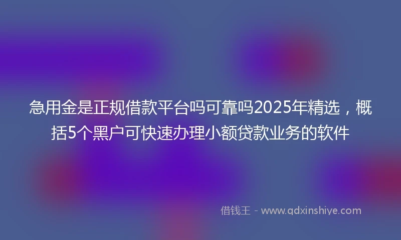 急用金是正规借款平台吗可靠吗2025年精选，概括5个黑户可快速办理小额贷款业务的软件