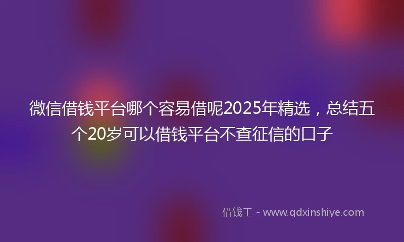 微信借钱平台哪个容易借呢2025年精选，总结五个20岁可以借钱平台不查征信的口子
