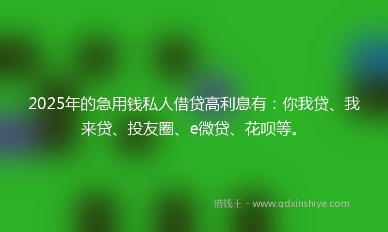2025年的急用钱私人借贷高利息有：你我贷、我来贷、投友圈、e微贷、花呗等。