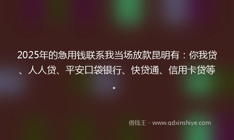 2025年的急用钱联系我当场放款昆明有：你我贷、人人贷、平安口袋银行、快贷通、信用卡贷等。