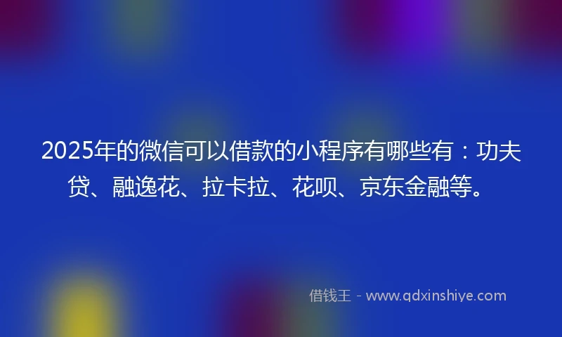 2025年的微信可以借款的小程序有哪些有：功夫贷、融逸花、拉卡拉、花呗、京东金融等。
