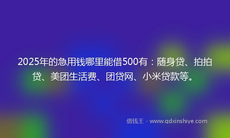 2025年的急用钱哪里能借500有：随身贷、拍拍贷、美团生活费、团贷网、小米贷款等。