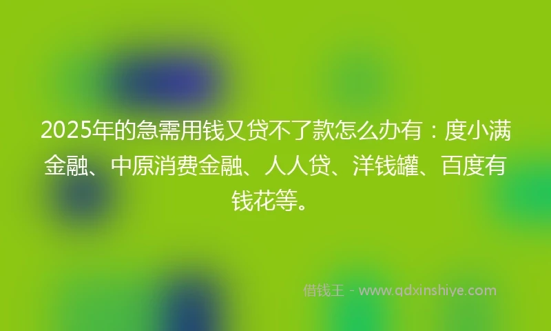 2025年的急需用钱又贷不了款怎么办有：度小满金融、中原消费金融、人人贷、洋钱罐、百度有钱花等。