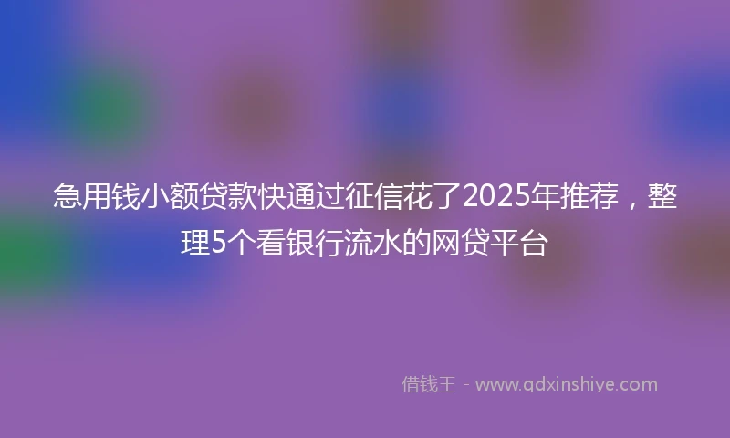 急用钱小额贷款快通过征信花了2025年推荐，整理5个看银行流水的网贷平台