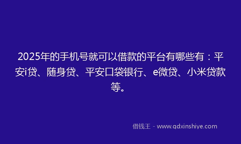 2025年的手机号就可以借款的平台有哪些有：平安i贷、随身贷、平安口袋银行、e微贷、小米贷款等。