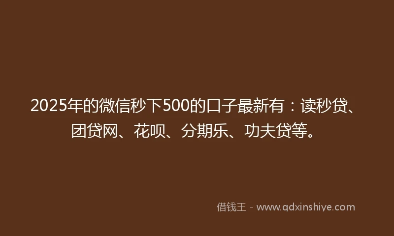 2025年的微信秒下500的口子最新有：读秒贷、团贷网、花呗、分期乐、功夫贷等。