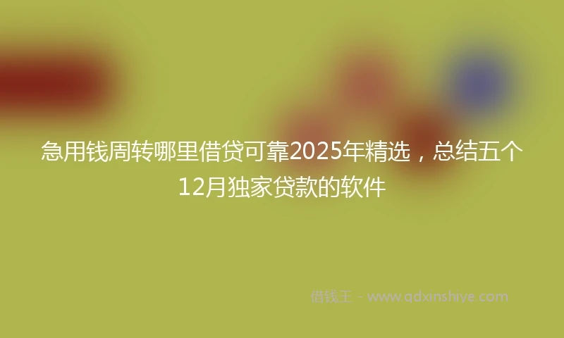 急用钱周转哪里借贷可靠2025年精选，总结五个12月独家贷款的软件
