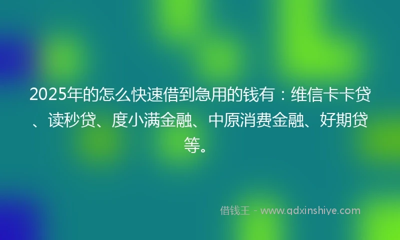 2025年的怎么快速借到急用的钱有：维信卡卡贷、读秒贷、度小满金融、中原消费金融、好期贷等。