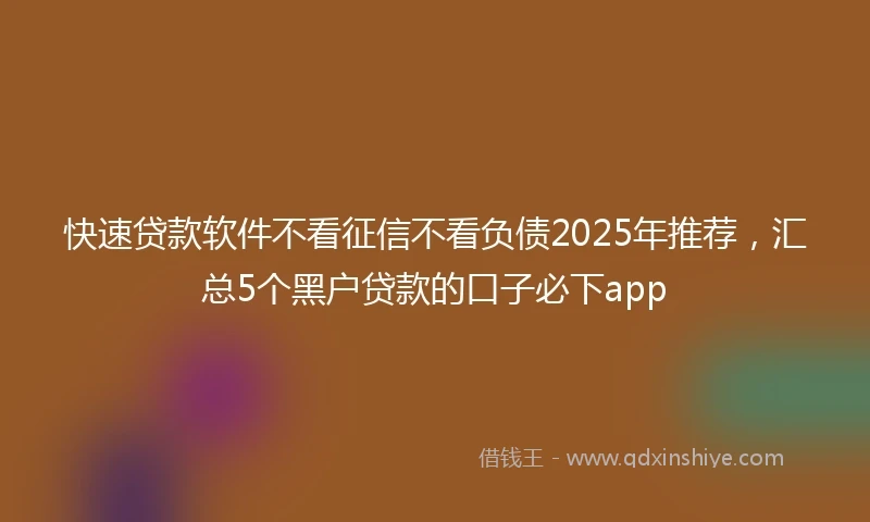 快速贷款软件不看征信不看负债2025年推荐，汇总5个黑户贷款的口子必下app