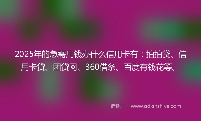 2025年的急需用钱办什么信用卡有：拍拍贷、信用卡贷、团贷网、360借条、百度有钱花等。
