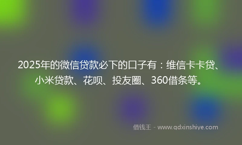 2025年的微信贷款必下的口子有：维信卡卡贷、小米贷款、花呗、投友圈、360借条等。