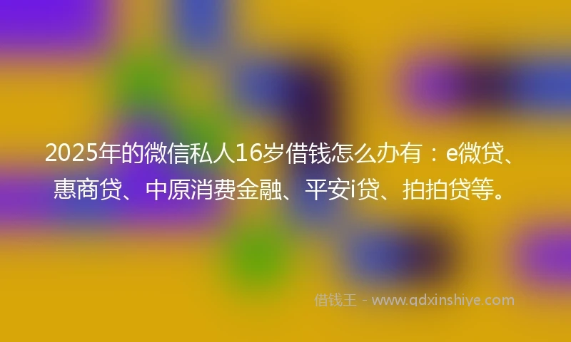 2025年的微信私人16岁借钱怎么办有:e微贷、惠商贷、中原消费金融、平安i贷、拍拍贷等。