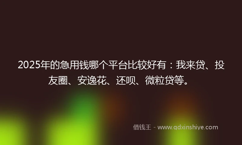 2025年的急用钱哪个平台比较好有：我来贷、投友圈、安逸花、还呗、微粒贷等。