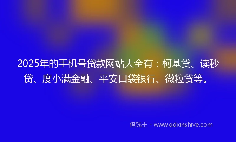 2025年的手机号贷款网站大全有：柯基贷、读秒贷、度小满金融、平安口袋银行、微粒贷等。