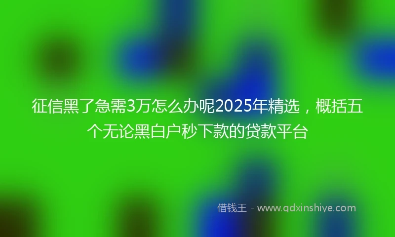 征信黑了急需3万怎么办呢2025年精选，概括五个无论黑白户秒下款的贷款平台