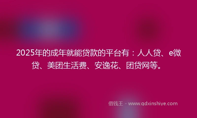 2025年的成年就能贷款的平台有：人人贷、e微贷、美团生活费、安逸花、团贷网等。