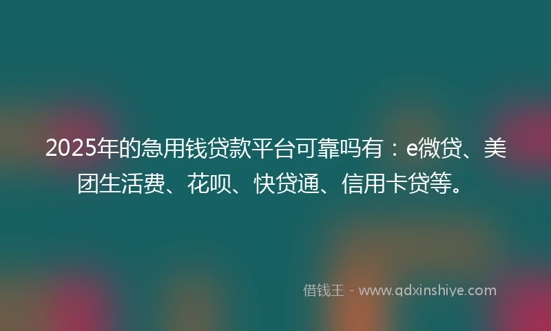 2025年的急用钱贷款平台可靠吗有：e微贷、美团生活费、花呗、快贷通、信用卡贷等。
