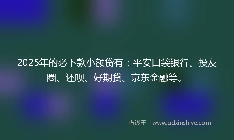 2025年的必下款小额贷有：平安口袋银行、投友圈、还呗、好期贷、京东金融等。