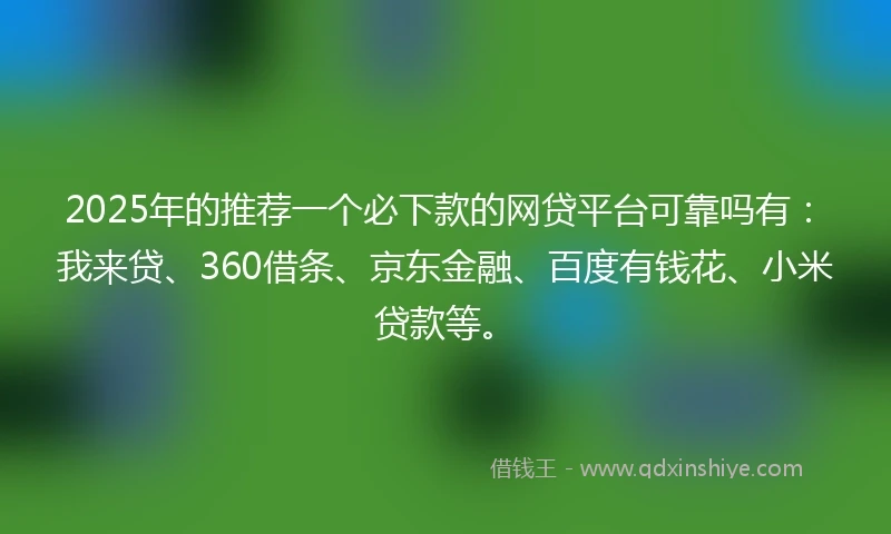 2025年的推荐一个必下款的网贷平台可靠吗有：我来贷、360借条、京东金融、百度有钱花、小米贷款等。
