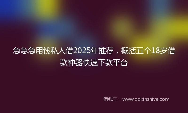 急急急用钱私人借2025年推荐，概括五个18岁借款神器快速下款平台