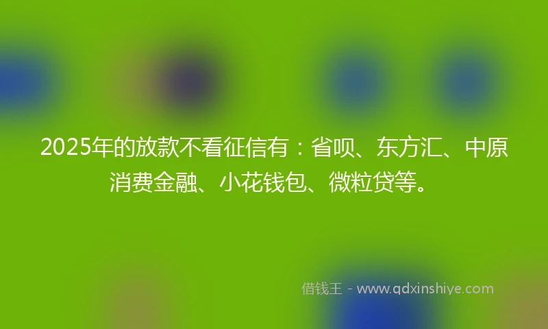 2025年的放款不看征信有：省呗、东方汇、中原消费金融、小花钱包、微粒贷等。