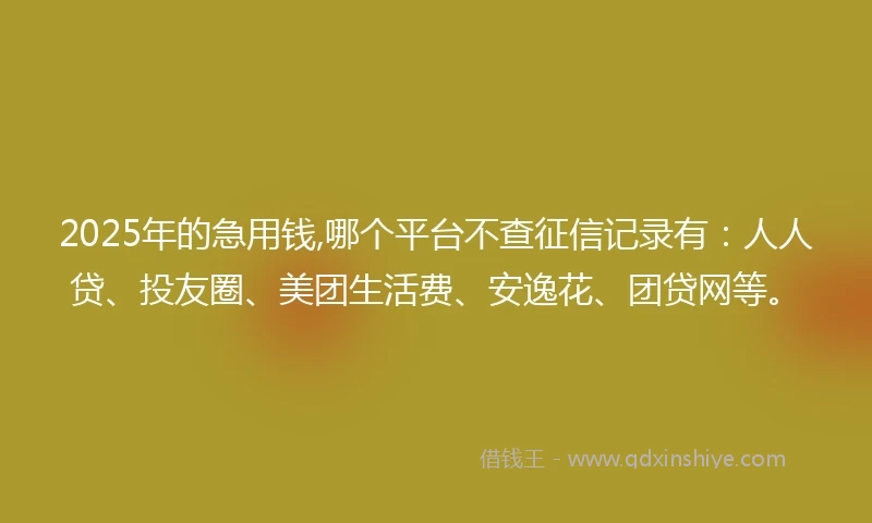 2025年的急用钱,哪个平台不查征信记录有：人人贷、投友圈、美团生活费、安逸花、团贷网等。