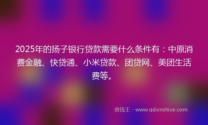 2025年的扬子银行贷款需要什么条件有：中原消费金融、快贷通、小米贷款、团贷网、美团生活费等。