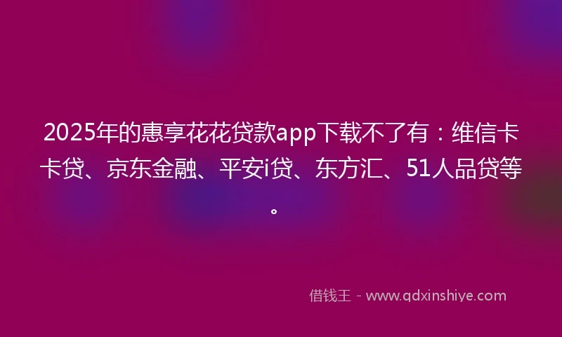 2025年的惠享花花贷款app下载不了有：维信卡卡贷、京东金融、平安i贷、东方汇、51人品贷等。