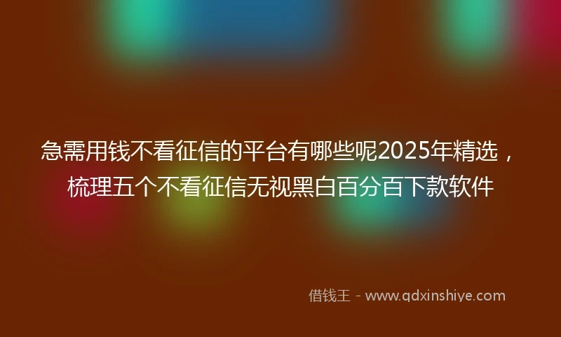 急需用钱不看征信的平台有哪些呢2025年精选，梳理五个不看征信无视黑白百分百下款软件