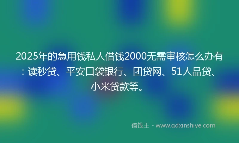2025年的急用钱私人借钱2000无需审核怎么办有：读秒贷、平安口袋银行、团贷网、51人品贷、小米贷款等。
