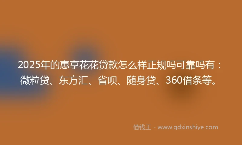 2025年的惠享花花贷款怎么样正规吗可靠吗有：微粒贷、东方汇、省呗、随身贷、360借条等。