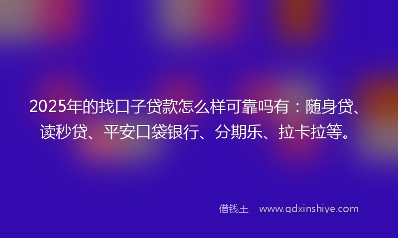 2025年的找口子贷款怎么样可靠吗有：随身贷、读秒贷、平安口袋银行、分期乐、拉卡拉等。