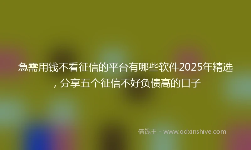 急需用钱不看征信的平台有哪些软件2025年精选，分享五个征信不好负债高的口子