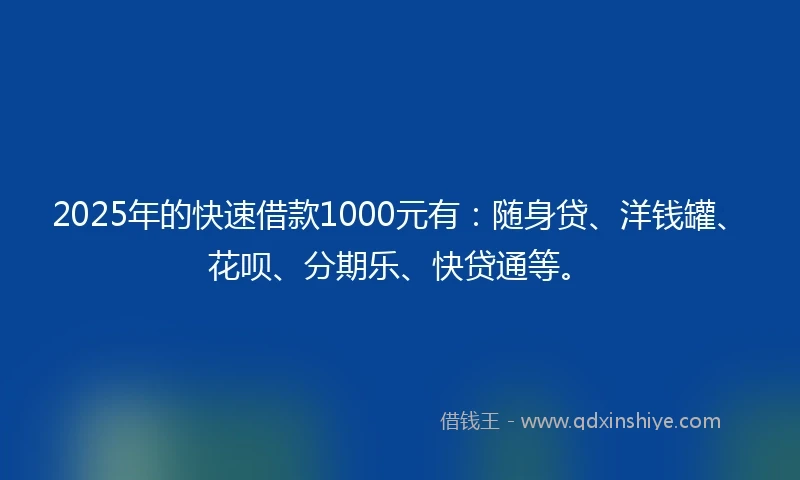 2025年的快速借款1000元有：随身贷、洋钱罐、花呗、分期乐、快贷通等。