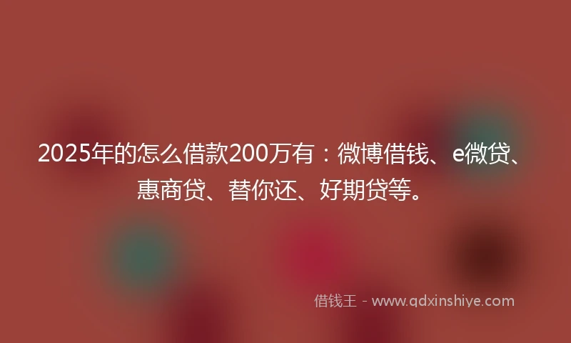 2025年的怎么借款200万有：微博借钱、e微贷、惠商贷、替你还、好期贷等。