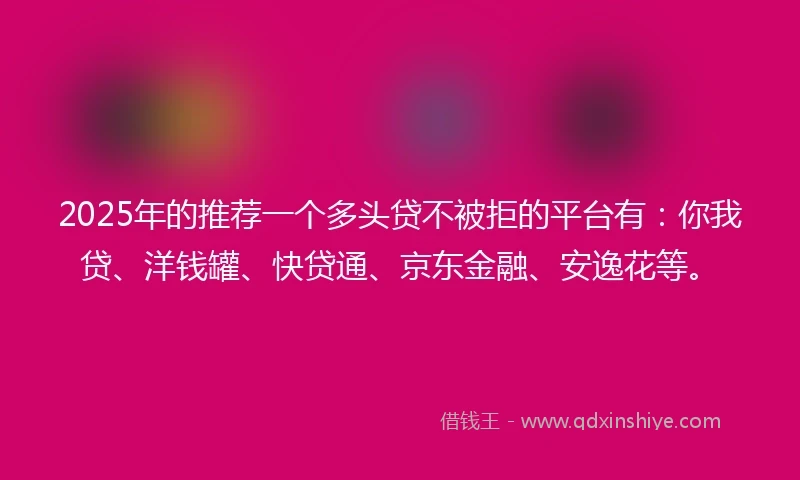 2025年的推荐一个多头贷不被拒的平台有：你我贷、洋钱罐、快贷通、京东金融、安逸花等。