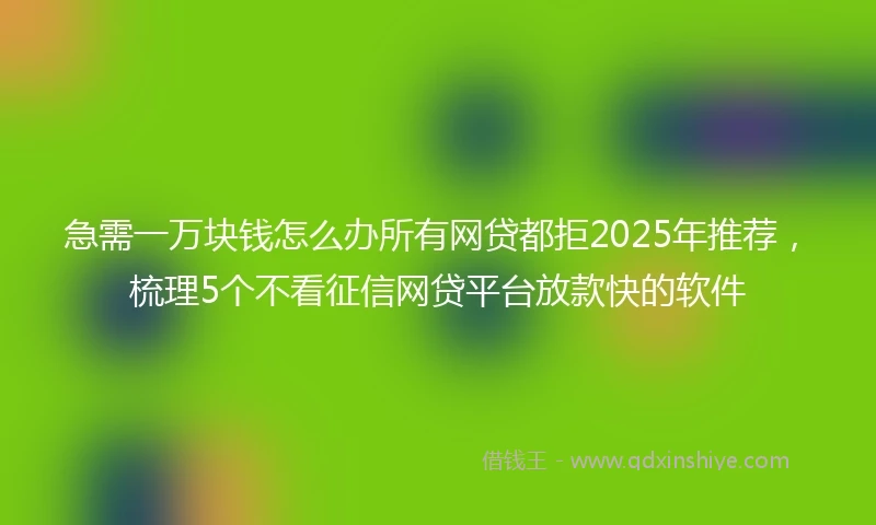 急需一万块钱怎么办所有网贷都拒2025年推荐，梳理5个不看征信网贷平台放款快的软件