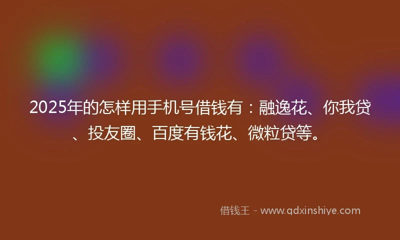 2025年的怎样用手机号借钱有：融逸花、你我贷、投友圈、百度有钱花、微粒贷等。