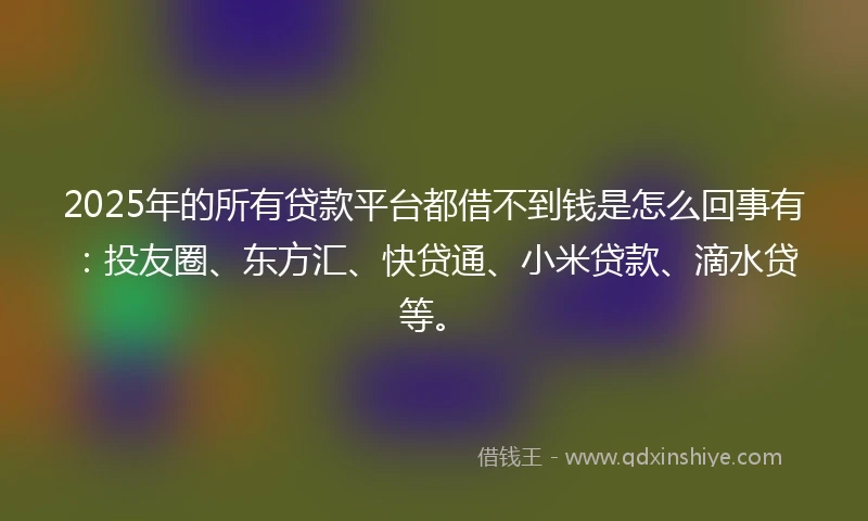 2025年的所有贷款平台都借不到钱是怎么回事有：投友圈、东方汇、快贷通、小米贷款、滴水贷等。