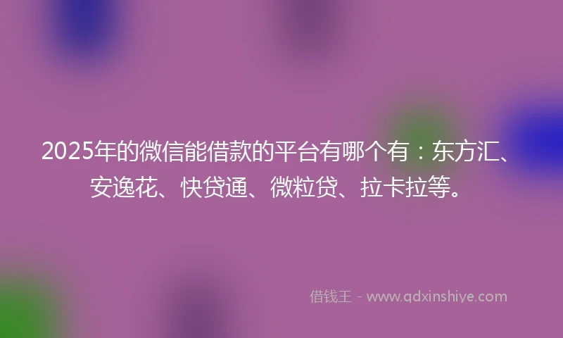 2025年的微信能借款的平台有哪个有：东方汇、安逸花、快贷通、微粒贷、拉卡拉等。
