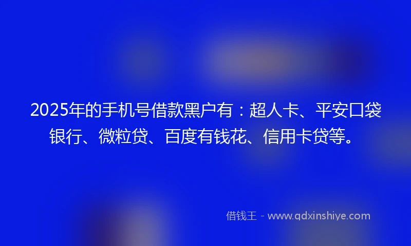 2025年的手机号借款黑户有：超人卡、平安口袋银行、微粒贷、百度有钱花、信用卡贷等。