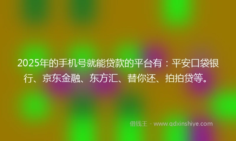 2025年的手机号就能贷款的平台有：平安口袋银行、京东金融、东方汇、替你还、拍拍贷等。