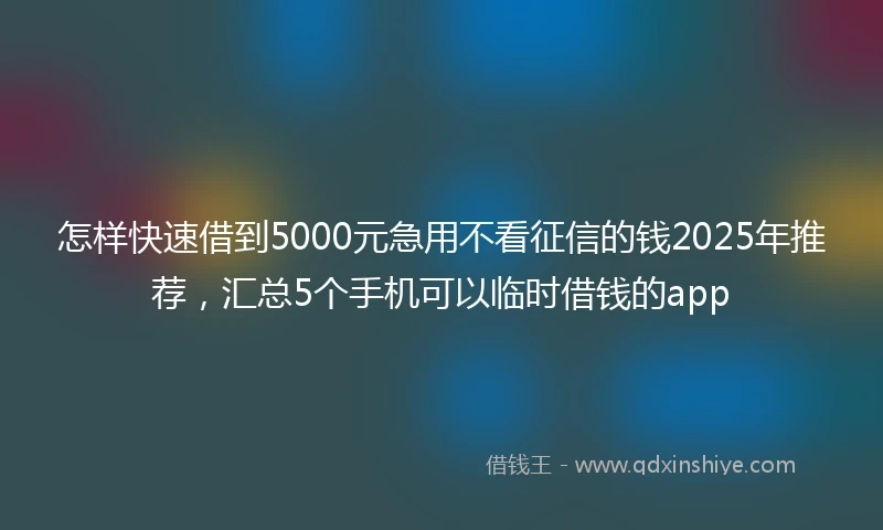 怎样快速借到5000元急用不看征信的钱2025年推荐，汇总5个手机可以临时借钱的app
