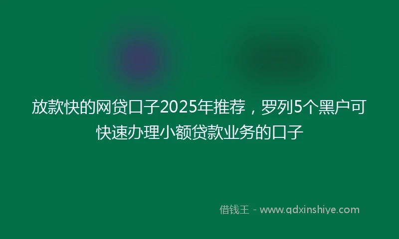 放款快的网贷口子2025年推荐，罗列5个黑户可快速办理小额贷款业务的口子