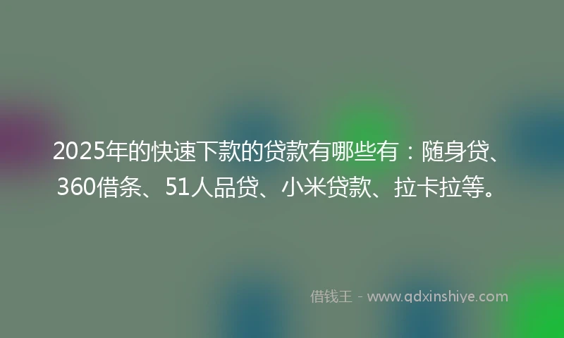 2025年的快速下款的贷款有哪些有：随身贷、360借条、51人品贷、小米贷款、拉卡拉等。